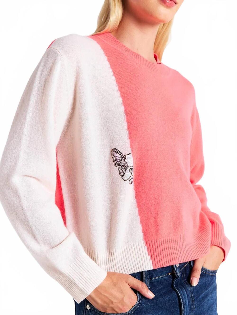 NEW BRODIE CASHMERE hot fix colourblock crew sweater in organic white